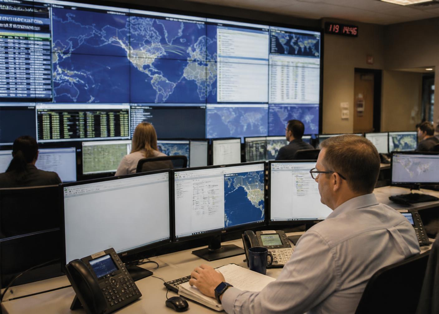 Operations team monitoring live screens in a control room